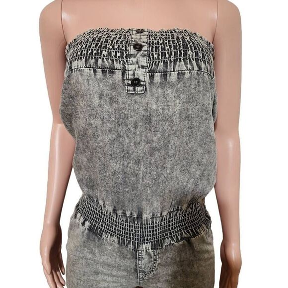 Women's sleeveless chambray smocked denim romper M - Picture 6 of 12